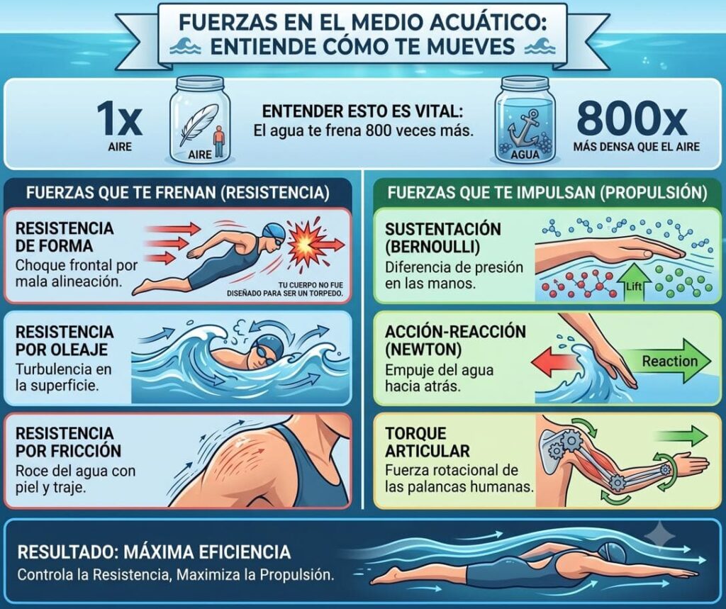 fuerza medio acuatico biomecanica natacion