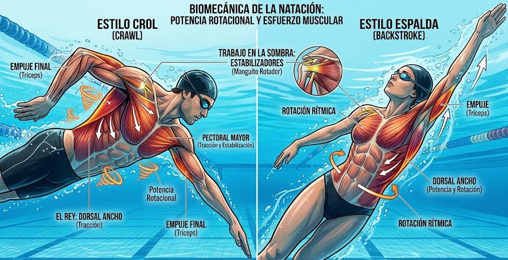 Músculos clave en el Crol y la Espalda Natacion