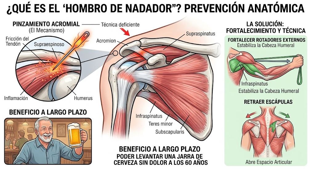Qué es la lesión del nadador y cómo el conocimiento anatómico ayuda a prevenirla