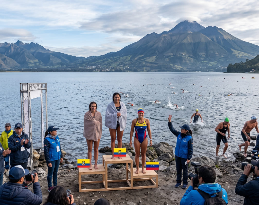Venezolana Veronica Contreras tercer lugar en la Travesía del lago San Pablo